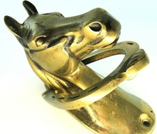Brass Horse Head & Lucky Horseshoe Door Knocker Equine Heavy Solid Equine 
