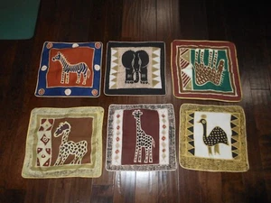 New Lots of 6 AFRICAN ART ANIMALS Hand Made & Painted Throw Pillow Covers - Picture 1 of 3