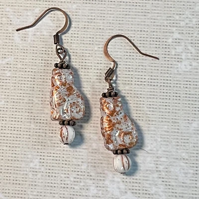 Pendientes colgantes de cuentas de vidrio para gato checo tono cobre grabado. Artesano. S490 Foto 1 de 4