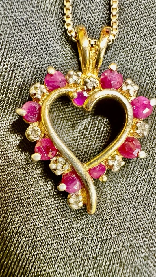 Beautiful Ruby Diamond Heart Vermeil Necklace - Image 1 of 4