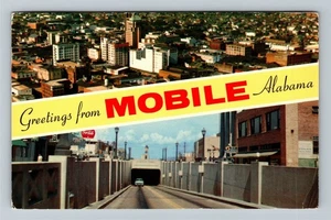 Mobile Alabama BANNER GREETINGS COCA-COLA AERIAL CITY VIEW Chrome c1960 Postcard - Picture 1 of 2