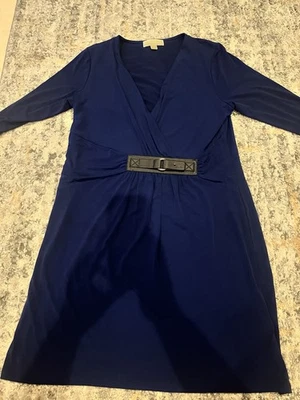 Vestido MICHAEL by Michael Kors Jersey Cinturón Envolvente Cuello en V Azul Talla Grande 12-14 Foto 1 de 3
