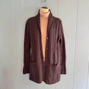 Maglione cardigan lana merino vintage marrone cioccolato Jones New York Country XL - Foto 1 di 7