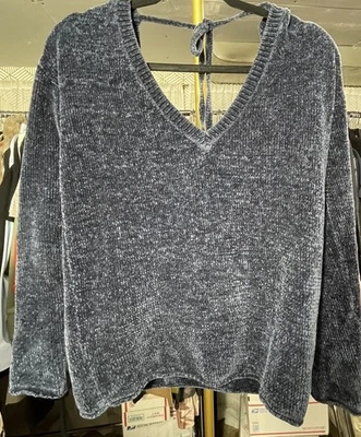 Suéter de malha azul garagem gola V super macio tamanho grande - Imagem 1 de 3