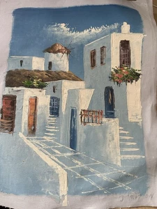 Original Leinwand Ölgemälde Griechische Inseln, ungerahmt und unmontiert 32 cm x 42 cm - Bild 1 von 5