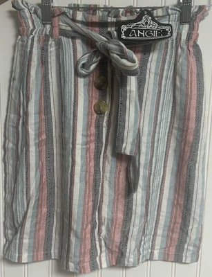 NUEVO CON ETIQUETAS Angie TALLA MEDIANA Multicolor Rayas Bolsa de Papel Corbata Cinturón Rayón Mini Falda Foto 1 de 4