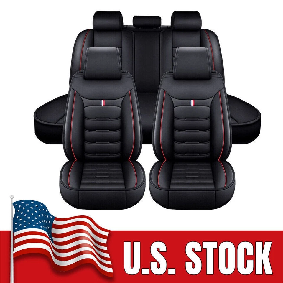 For Dodge Charger PU Leather Full Set Car 5-Seat Covers Front Rear Black Red - Изображение 1 из 4