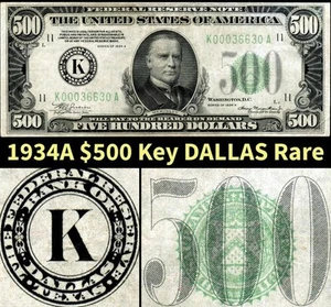 HGR FRIDAY 1934A $500 DALLAS ((X-RARE Key DALLAS)) Only LIGHTLY CIRCULATED - Picture 1 of 3