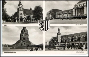Leipzig Sachsen 4-fach Mehrbildkarte 1960 gelaufen Zoo Bahnhof Rathaus u.a. - Bild 1 von 1