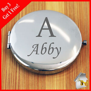 Personalised Engraved Silver Compact Mirror Birthday Wedding Day Present Gift 