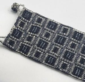 Hand Woven Geometric Seed Bead 2in Thick Bracelet 7.25in - Picture 1 of 6