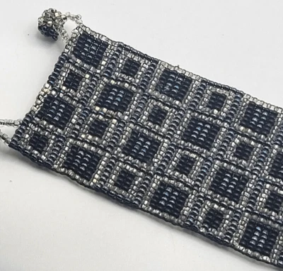 Hand Woven Geometric Seed Bead 2in Thick Bracelet 7.25in - Image 1 of 4