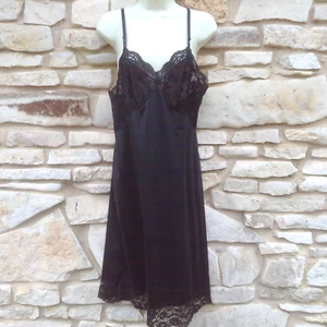 Vanity Fair Full Slip Womens 36 Black Nylon Tricot Floral Lace USA Made Vintage - Picture 1 of 9