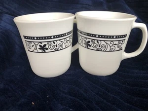 Vintage Corning Ware Corelle  black windng gate Coffee/Tea Cups  Set of 2 - Picture 1 of 2