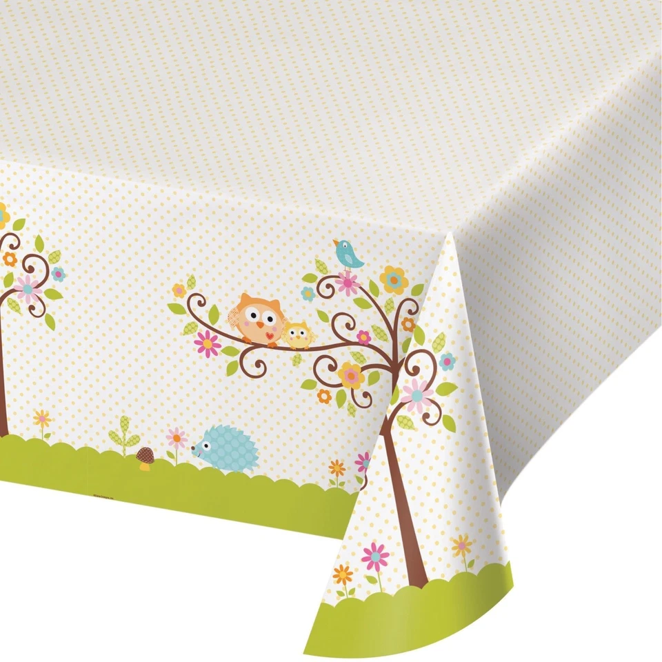 Happi Tree Baby Shower Sweet Owl Decor Table cover Tablecloth 54 x108 Border - Image 1 of 1