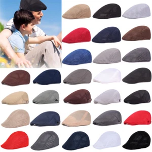 Men Mesh Hat Flat Cap Golf Driving Breathable Outdoor Cabbie Newsboy Beret Hats