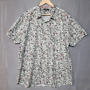 Jeff Banks Men Shirt 2XL Grey Multi Leaf Print Short Sleeve Button-Up Classic - Picture 1 of 8