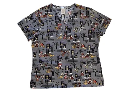 Blusa Médica Estampada Disney Store Mickey Minnie Donald Goofy Pluto Mujer L Halloween Foto 1 de 4