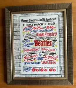 THE BEATLES - FRAMED REPRODUCTION BILL POSTER / FLYER (ODEON, SOUTHPORT) - Picture 1 of 2