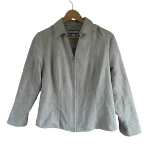 Croft & Barrow Womens PM Petite Beige Floral Embroidered Zip Up Blouse - Picture 1 of 7