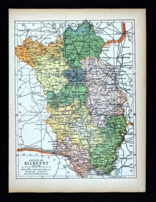 1900 Ireland Map Kilkenny County Ireland Callan Thomastown Carrick on Suir Clogh - Image 1 of 3