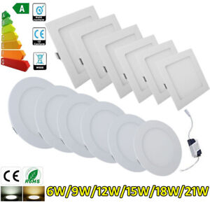 6W 9W 12W 15W 18W 21W Dimmable Recessed LED Panel Light Ceiling Down Lights Lamp