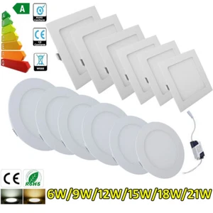 6W 9W 12W 15W 18W 21W Dimmable Recessed LED Panel Light Ceiling Down Lights Lamp - Picture 1 of 24