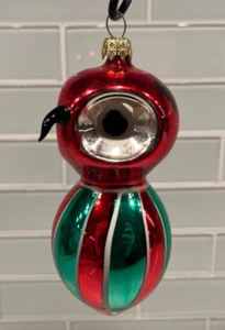 Vintage Blown Glass STRIPED OWL with BEAK Christmas Ornament W. Germany UNIQUE! - Picture 1 of 20