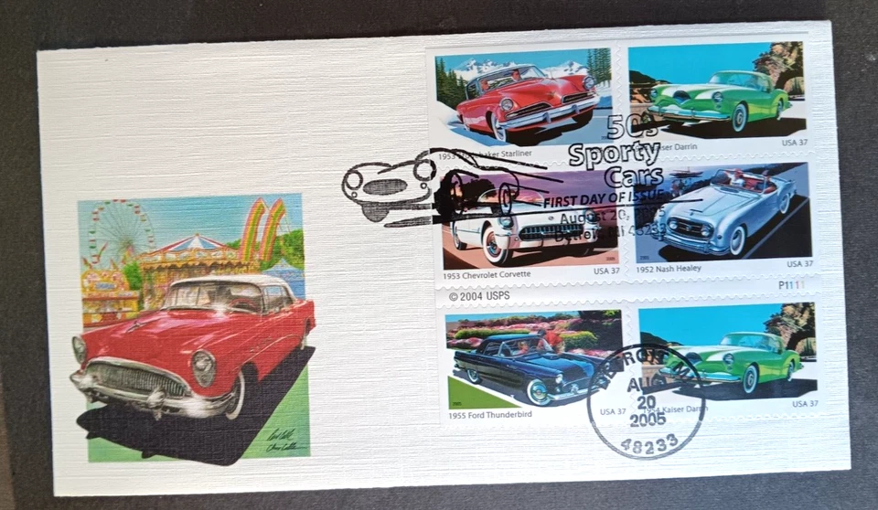 1950s SPORTY CARS 2005 CORVETTE THUNDERBIRD NASH FLEETWOOD CACHET FDC VF UNADDR - Image 1 of 1