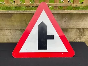 Vintage Road Hazzard Warning Sign Right Junction Ahead Road Sign Mancave - Picture 1 of 6