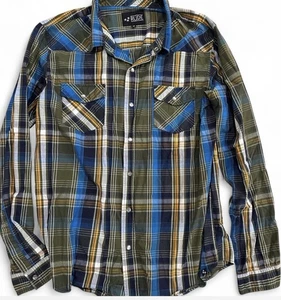 Rude Langarm Pearl Snap Hemd Herren M mehrfarbig kariert Rodeo Cowboy Western - Bild 1 von 5