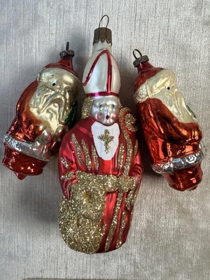 "Lote de colección de 3 adornos navideños de Papá Noel y obispo Alemania Oriental 3-5""" Foto 1 de 4
