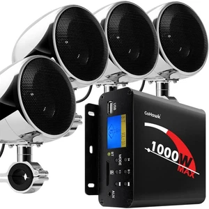 1000W Amp Waterproof Bluetooth Motorcycle ATV Stereo 4-CH Speakers Audio System - Picture 1 of 9