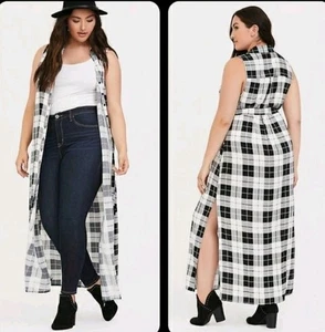 Torrid Maxi Camicia con Cintura Vestito Senza Maniche Donna 2X Nero Plaid - Foto 1 di 2