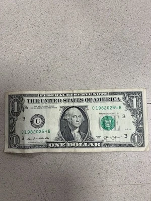 One Dollar Bill, Fancy Serial Number, Birthday Note, 4/25/1982 C198220254B - Image 1 of 4
