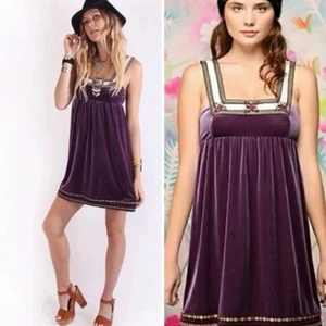 Free People Vintage 90's Y2K Scandinavian Snowflake Velvet Dress Purple Sz Large - Bild 1 von 16