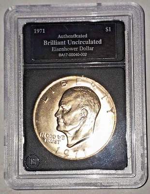 1971 eisenhower $1 Brilliant Uncirculated In Protective Sealed coin Slab - Image 1 of 2