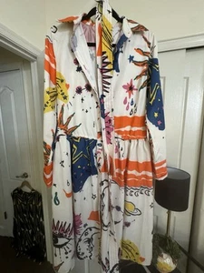 Zara Woman Cotton Shirt Dress Sz L Mod Print - Picture 1 of 6