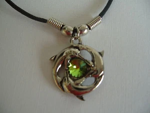 THREE DOLPHINS SWIMMING IN CIRCLE NECKLACE / PENDENT WITH 18" BLACK CORD - Picture 1 of 1