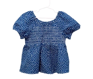 Cat & Jack Girls' Short Sleeve Blue w/ White Stars Smocked Top Size M (8) - Picture 1 of 7
