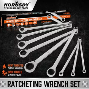 9PC Extra Long Ratcheting Wrench Set Anti-Slip Double Box Spanner Metric 8-22MM - Picture 1 of 12