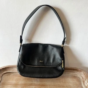 Lauren Ralph Lauren Black Leather Medium Shoulder Bag Purse - Picture 1 of 15