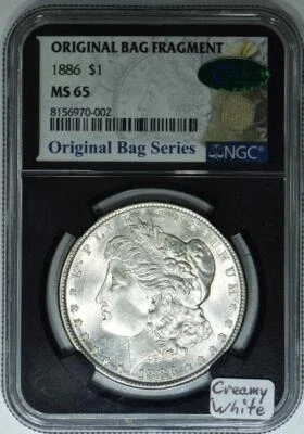 1886 Morgan Dollar NGC & CAC MS-65; Original Bag Fragment; Creamy White - Image 1 of 4