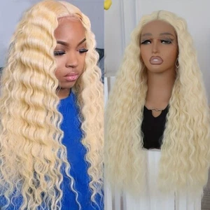 613 Light Blonde Hair Lace Front Wigs Synthetic Kinky Curly Glueless Pre Plucked - Picture 1 of 6