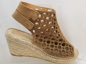 Bettye Muller Duchess Kid Nubuck Tan Raffia Espadrille Wedge Women's 36 US 6 M - Picture 1 of 11
