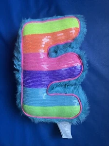 Justice Letter "E" Sequin Blue 12" Plush Pillow Reversible Multicolored Sequins - Picture 1 of 9