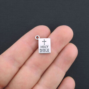 6 Bible Charms Antique Silver Tone 2 Sided - SC2892