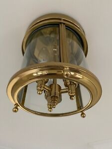 Vintage Modern Brass & Clear Glass Cylinder Flush Mount Light - 10” T x 7” W