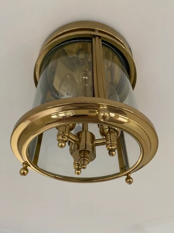 Vintage Modern Brass & Clear Glass Cylinder Flush Mount Light - 10” T x 7” W Cover