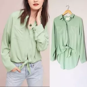 Maeve Anthropologie Sandbridge pistaziengrünes Button-Down-Hemd vorne zum Binden S $ 88 - Bild 1 von 15